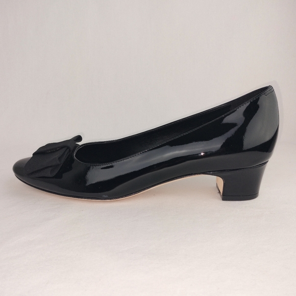 NWOT VanEli Black Patent Leather Almond Toe Chunky Kitten Heel w/ Bow Sz. 8 S - Picture 5 of 9
